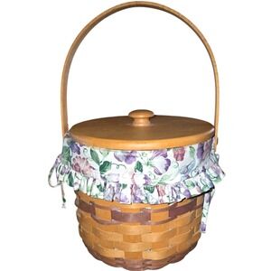 Longaberger 1996 May Series Sweet Pea Liner Plastic Lid Basket Easter signed